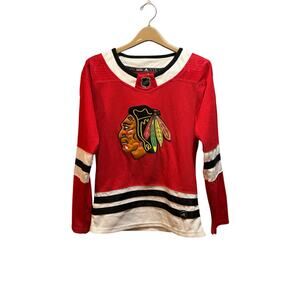 Chicago Blackhawks Saad # 20 adidas red youth small jersey. Silver medal emblem